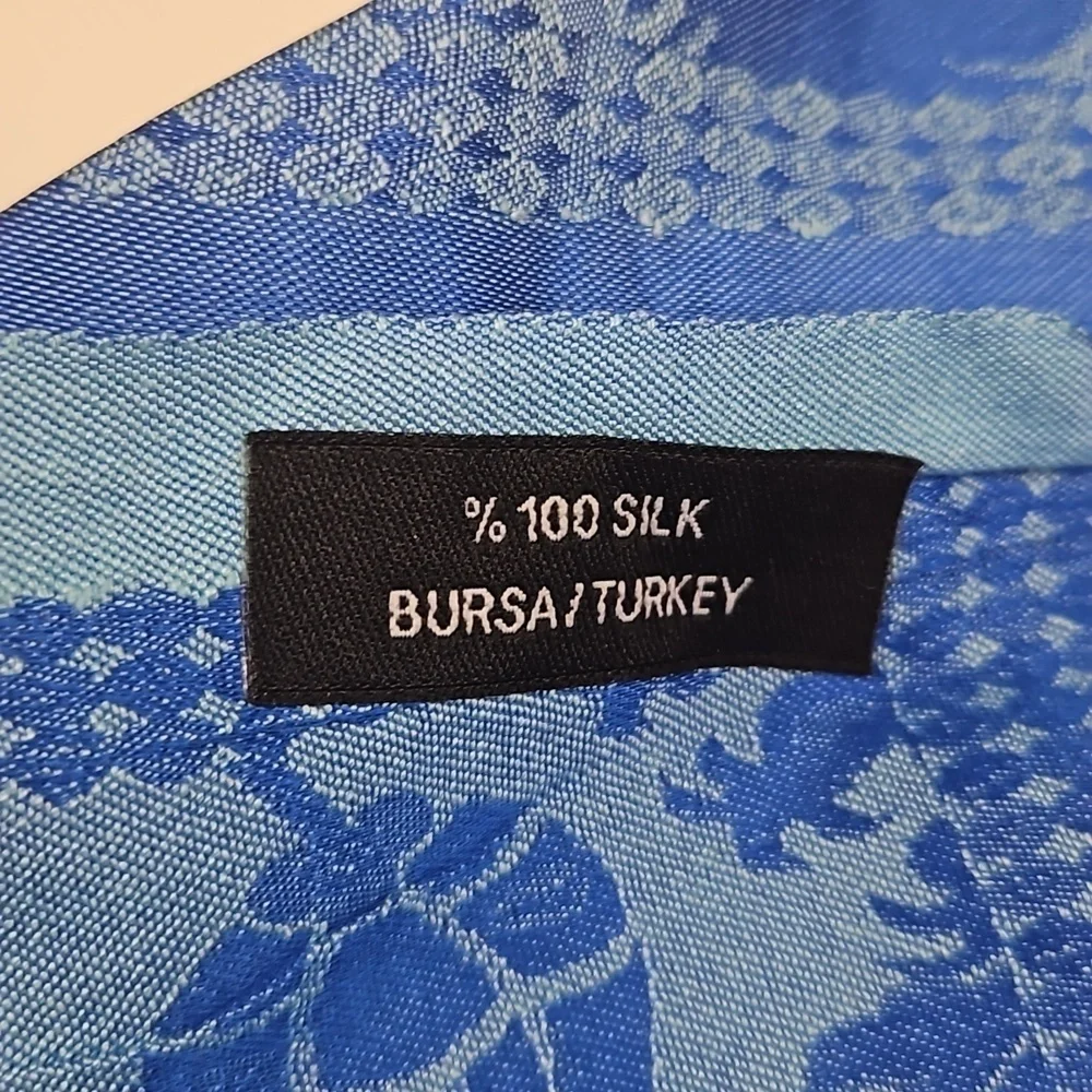 Turkish Silk Blue Print Tassle Trim Scarf, 70